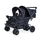 Quadruple Kinderwagen - 4 Kinderen - Zwart + Regenhoes + Zonnekappen