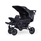 Triplet Kinderwagen - 3 Kinderen - Zwart + Regenhoes + Zonnekappen