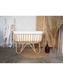 Rattan cradle rectangular + cover offwhite