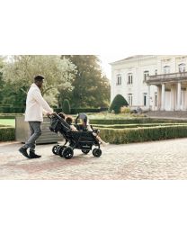 Quadruple Kinderwagen - 4 Kinderen - Zwart + Regenhoes + Zonnekappen