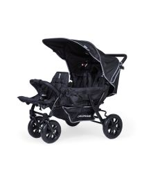 Triplet Stroller - 3 Children - Black + Rain Cover + Sun Canopies