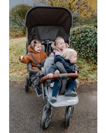 Triplet Kinderwagen + Regenschutz + Sonnenschutz - Stahl + Tedelon - Anthrazit