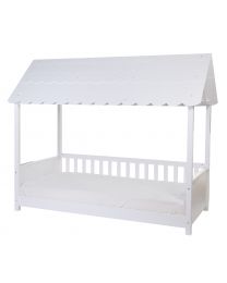 Rooftop Bed Frame House - 90x200 Cm - Wood - White