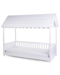 Rooftop Bed Frame House - 90x200 Cm - Wood - White