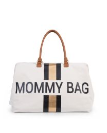 Mommy Bag ® Wickeltasche - Cremefarben Streifen Schwarz/Gold