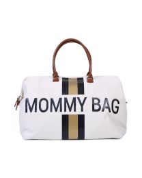 Mommy Bag ® Wickeltasche - Cremefarben Streifen Schwarz/Gold