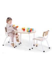 Small Round Children's Table - Metal Wood - Natural White