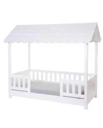 Rooftop Bed Frame House + 2 Bedrails - 70x140 Cm - Wood - White