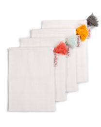 Tetra Washandjes - Katoen - Wit + Pompons - 4 Stuks