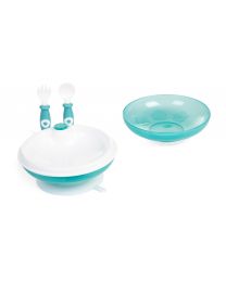 Warmtebord + Kinderbestek - Plastiek - Aqua