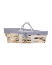 Moses Basket + Handles + Mattress - Soft Corn Husk - Natural + Jersey Cover Grey