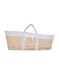 Moses Basket + Handles + Mattress - Soft Corn Husk - Natural + Jersey Cover Off White