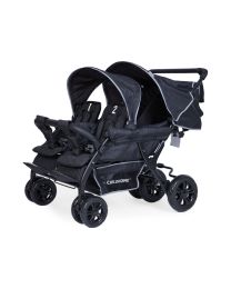 Quadruple Stroller - 4 Children - Black + Rain Cover + Sun Canopies